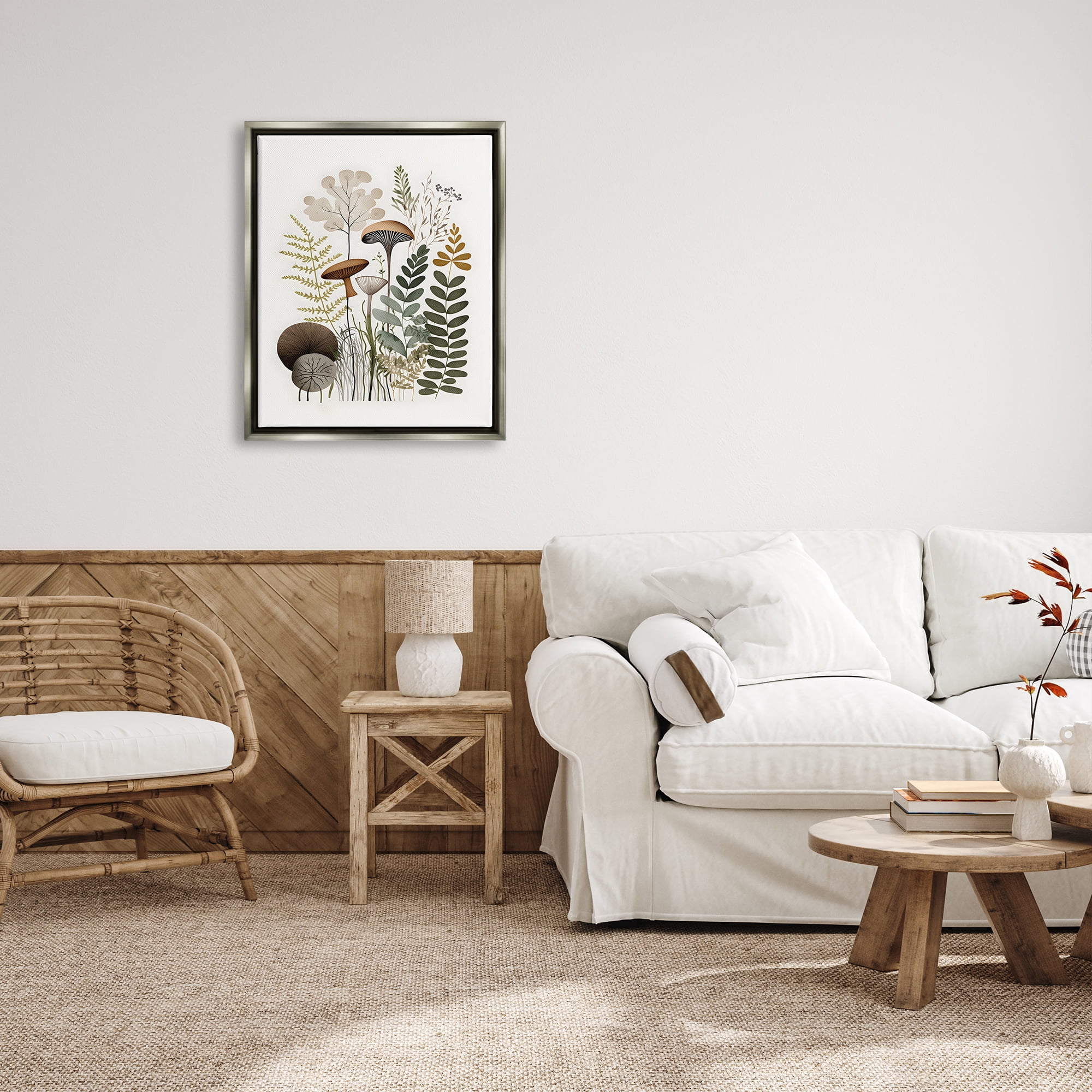 Stupell Industries Earthy Woodland Botanicals Botanical & Floral Painting Gray Floater Framed Canvas Art Print Wall Art, 25 x 31