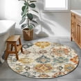 thumbnail image 4 of 3ft Round Rug Farmhouse Morocco Area Rugs for Living Room Bedroom Washable Non Slip Circle Rug Low Pile Boho Abstract Shabby Texture Art Indoor Floor Carpet for Kitchen Entryway Office Dining Room, 4 of 9