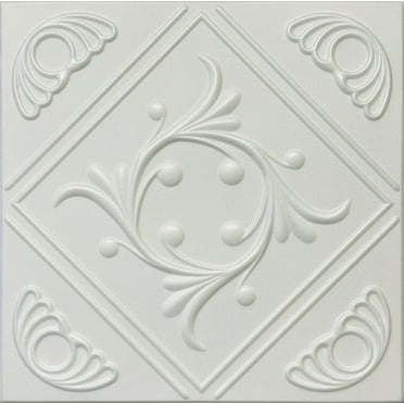 20x20 Styrofoam Ceiling Tiles Glue-Up Decorative Panels for Easy DIY Install, Home & Basement Renovation. R2 Anet Wreath, Plain White, Lot/8