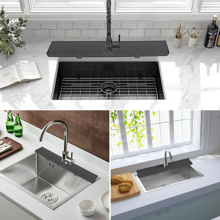 30x5.5 Inch Silicone Sink Faucet Mat for Kitchen Bathroom, 76cm Kitchen  Sink Splash Guard, Bathroom Faucet Drain Mat Handle Drip Catcher Tray