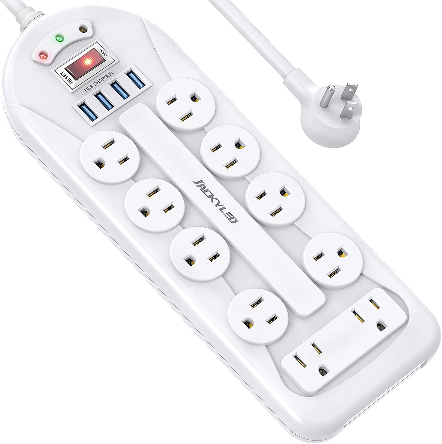Electric Power Strip JACKYLED 3000W 13A 16AWG 6 Outlet Plugs with 4 USB Slot ... 