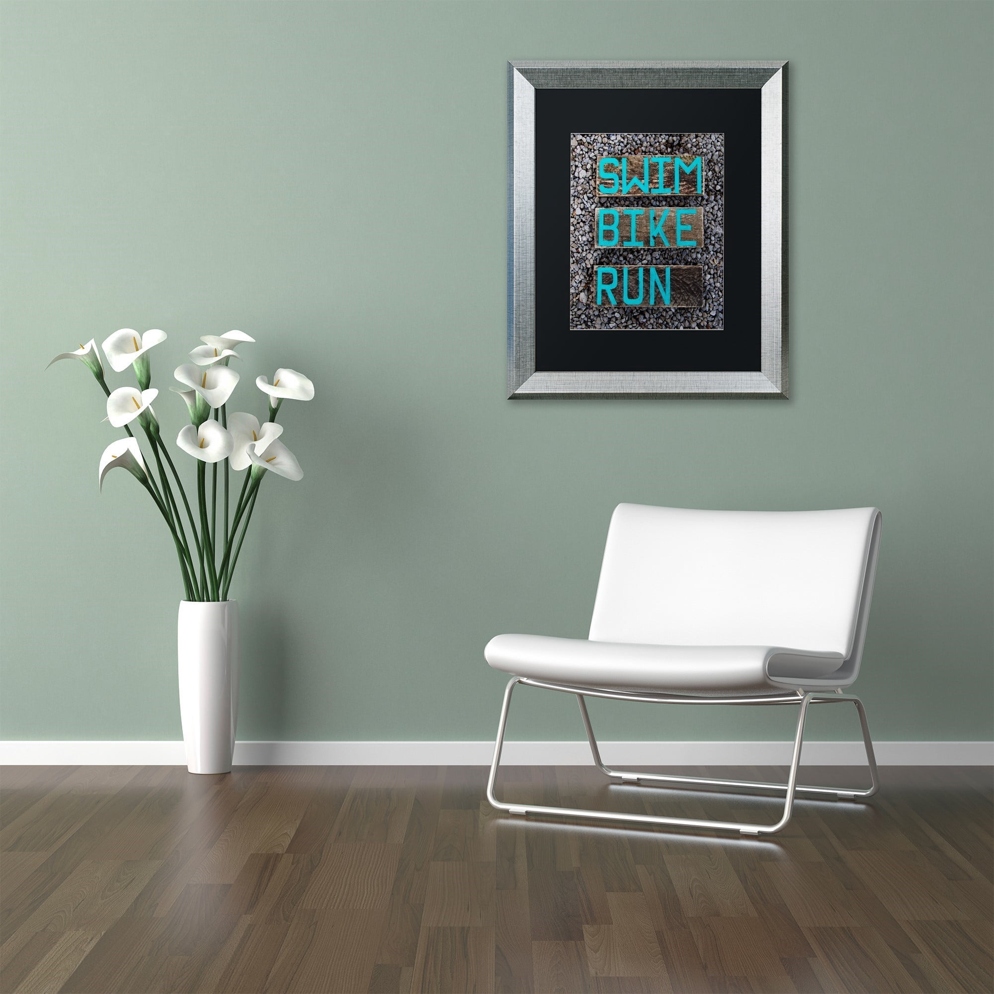 Trademark Fine Art 'The Triathlete' Canvas Art by Nicole Dietz, Black Matte, Silver Frame