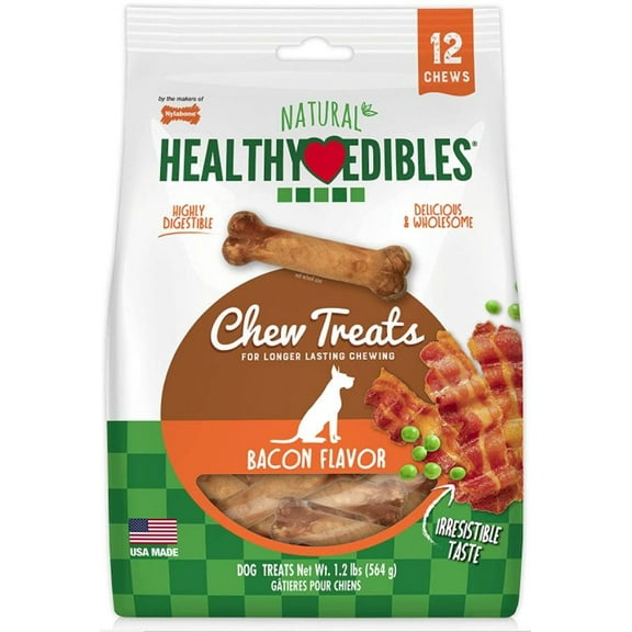 Nylabone Healthy Edibles Wholesome Dog Chews - Bacon Flavor [Dog, Toys Nylabone] Regular (12 Pack)