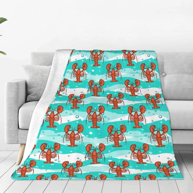Fotbe Lobsters Of Turquoise Waves Manta de Franela Acolchonada con Estampado, Súper Suave y Esponjosa, Extra Grande para Sofá, Cama, Uso Todo el Año-80"x60"