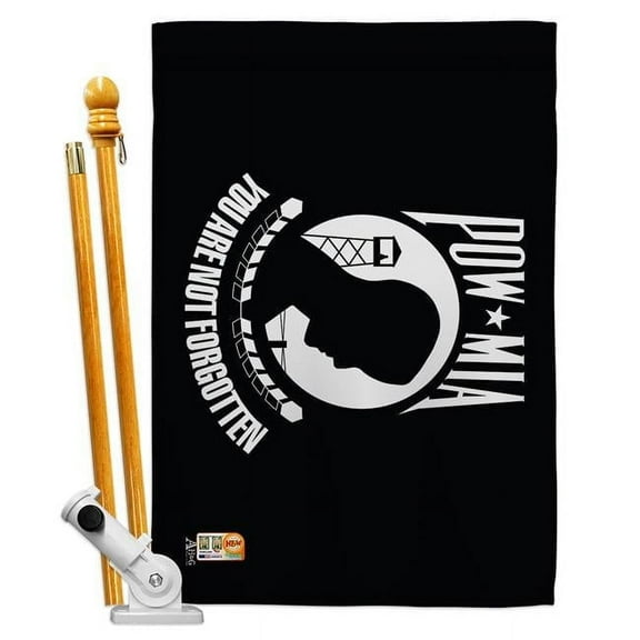Americana Home & Garden AA-MI-HS-140307-IP-BO-D-US18-AG 28 x 40 in. POW & MIA Military Impressions Decorative Vertical Double Sided House Flag Set & Pole Bracket Hardware Flag Set