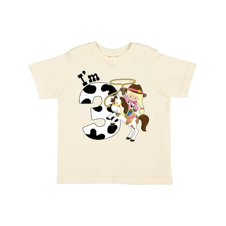 

Inktastic I m Three-cowgirl Riding Horse Birthday Gift Toddler Toddler Girl T-Shirt