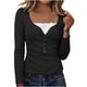 thumbnail image 2 of Mujeres Básicas Manga Larga Tops Encaje Patchwork de Punto Blusa, Slim Fit Cuello U Base Camisa para Primavera Invierno, 2 of 9
