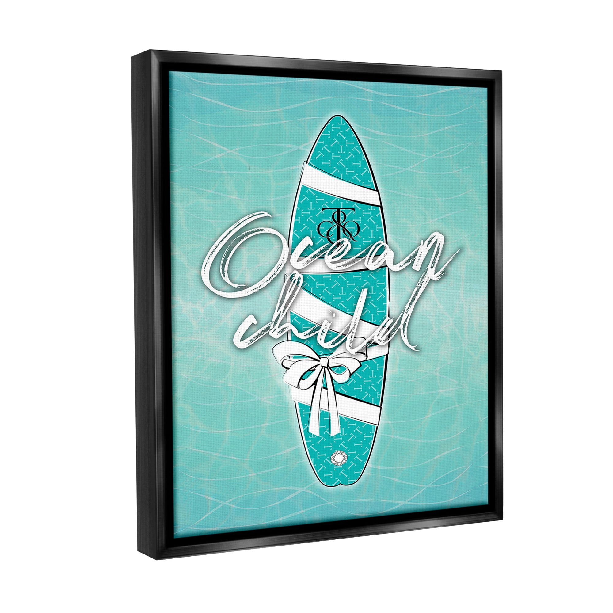 Stupell Industries Ocean Child Surfboard Beauty & Fashion Painting Black Floater Framed Canvas Art Print Wall Art, 25 x 31