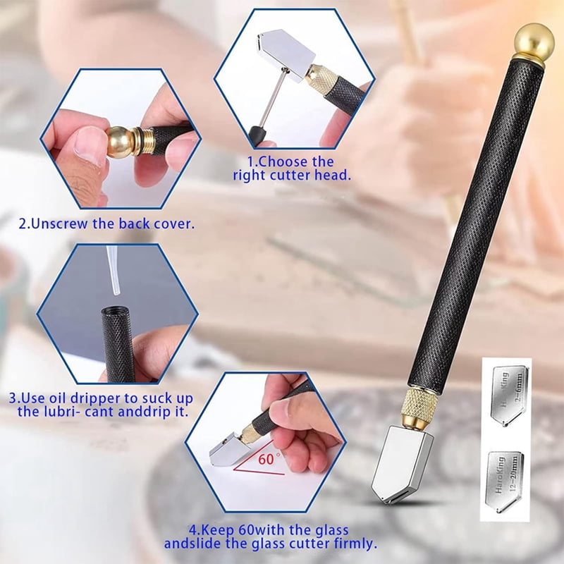 Glass Cutters Tools Set Glass Cutting Tool Kit Glass Cutter Glass Running Pliers Breaker Grozer Pliers with Oil Feed