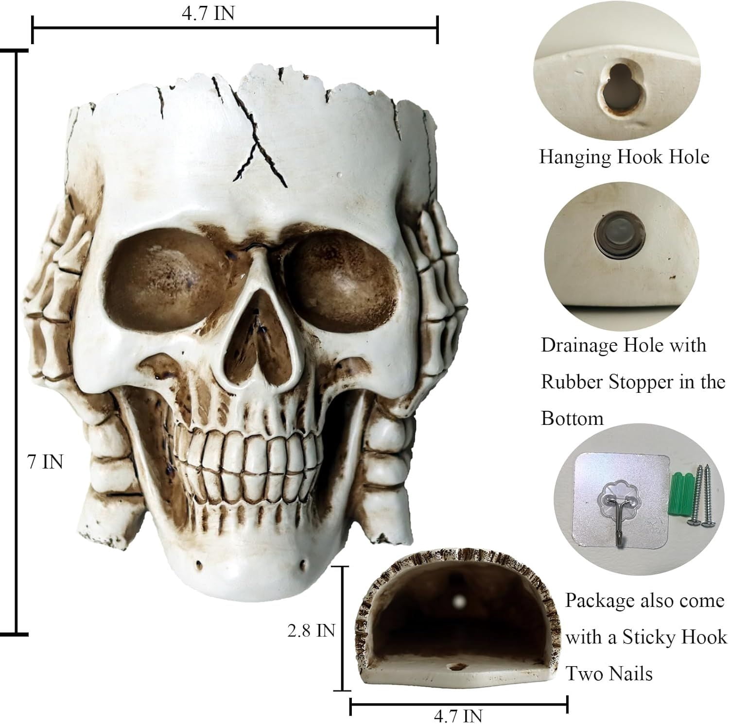 Skull Face Hanging Planter with Drainage Hole for Indoor Outdoor Plants