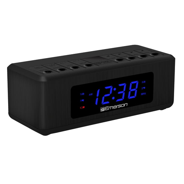 Emerson CKS2023AM/FM Radio despertador dual con pantalla LED azul de 0,6", atenuador de 4 niveles y despertador con radio/zumbador, negro