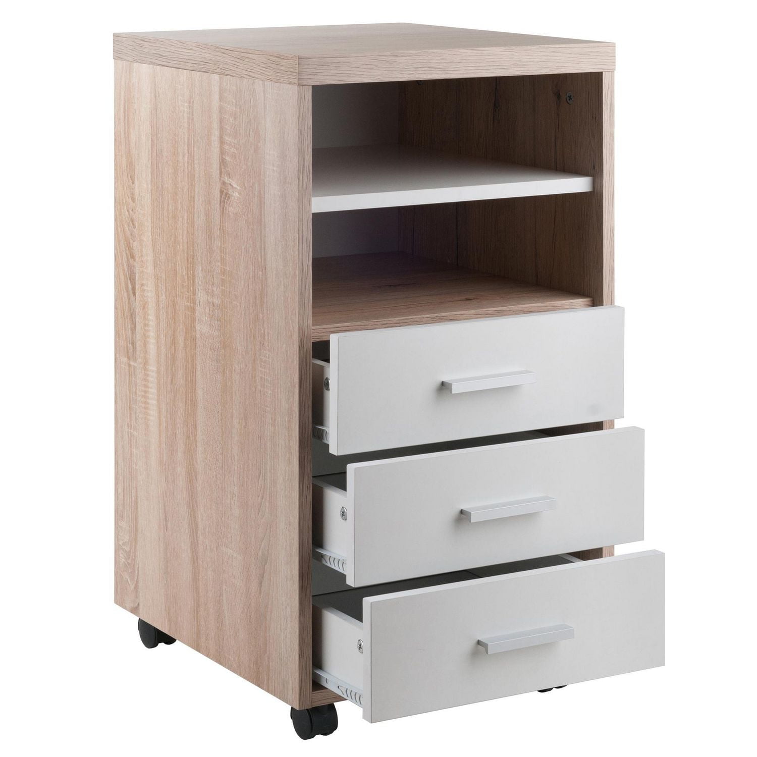 Winsome Kenner Mobile Storage Cabinet, 3 Drawers, 2 Shelves, Reclaimed Wood/White Finish