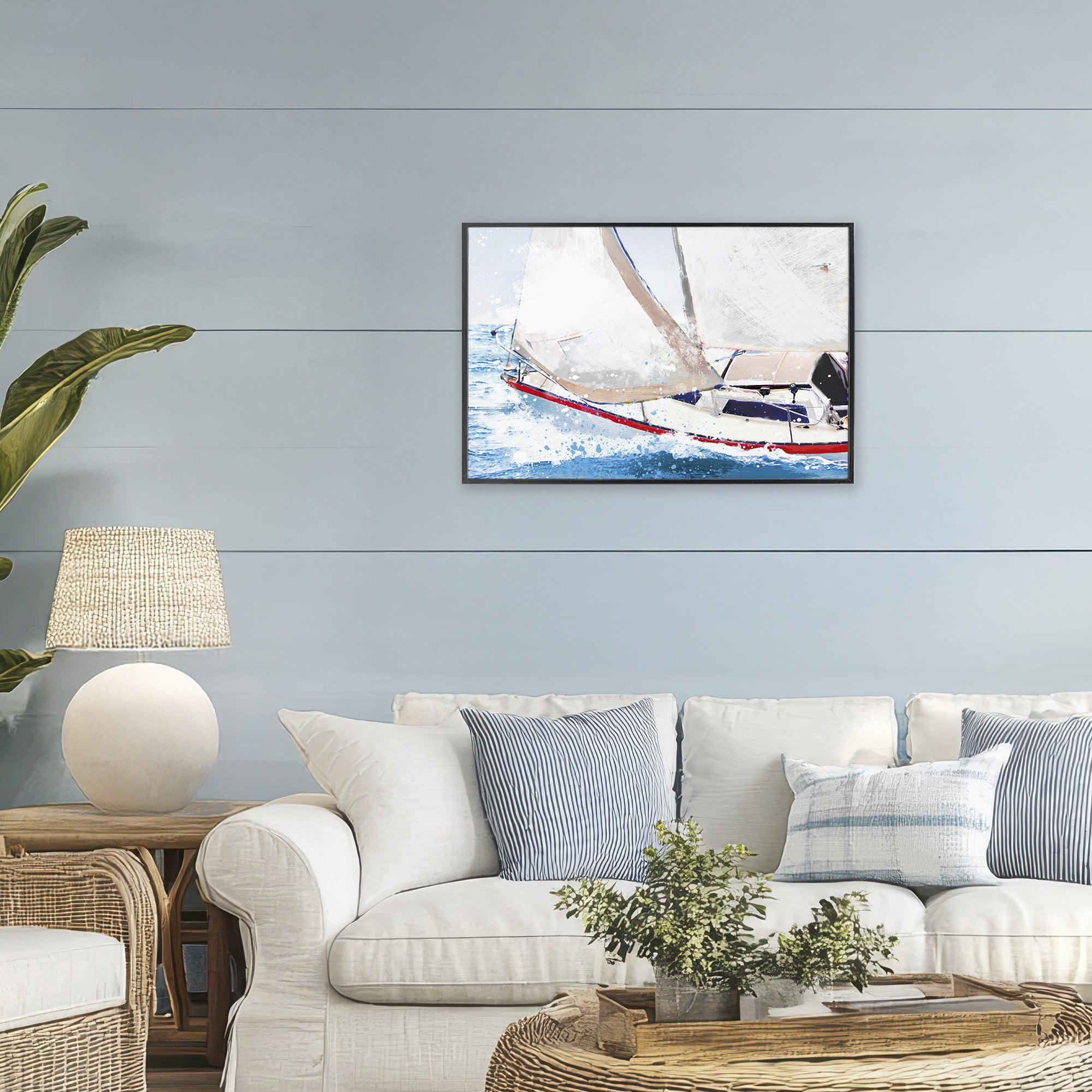 Stupell Industries Sailboat Racing Through Blue Waves Black Framed Giclee Art, design by Porter Hastings