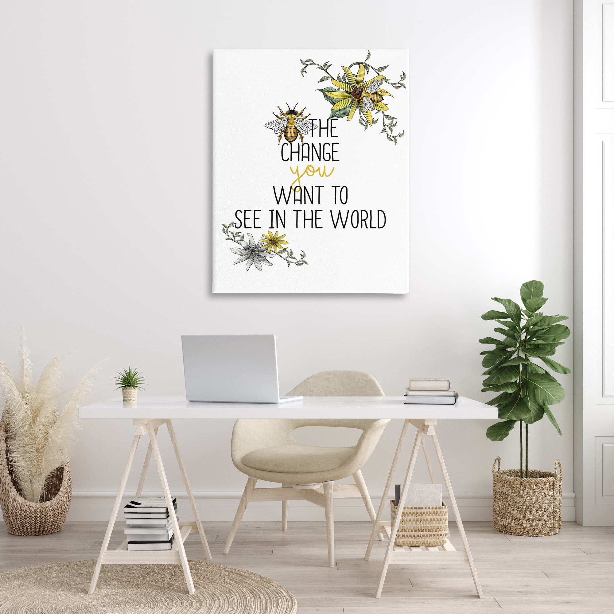 Stupell Industries Bee The Change Botanical & Floral Painting Gallery Wrapped Canvas Art Print Wall Art, 36 x 48