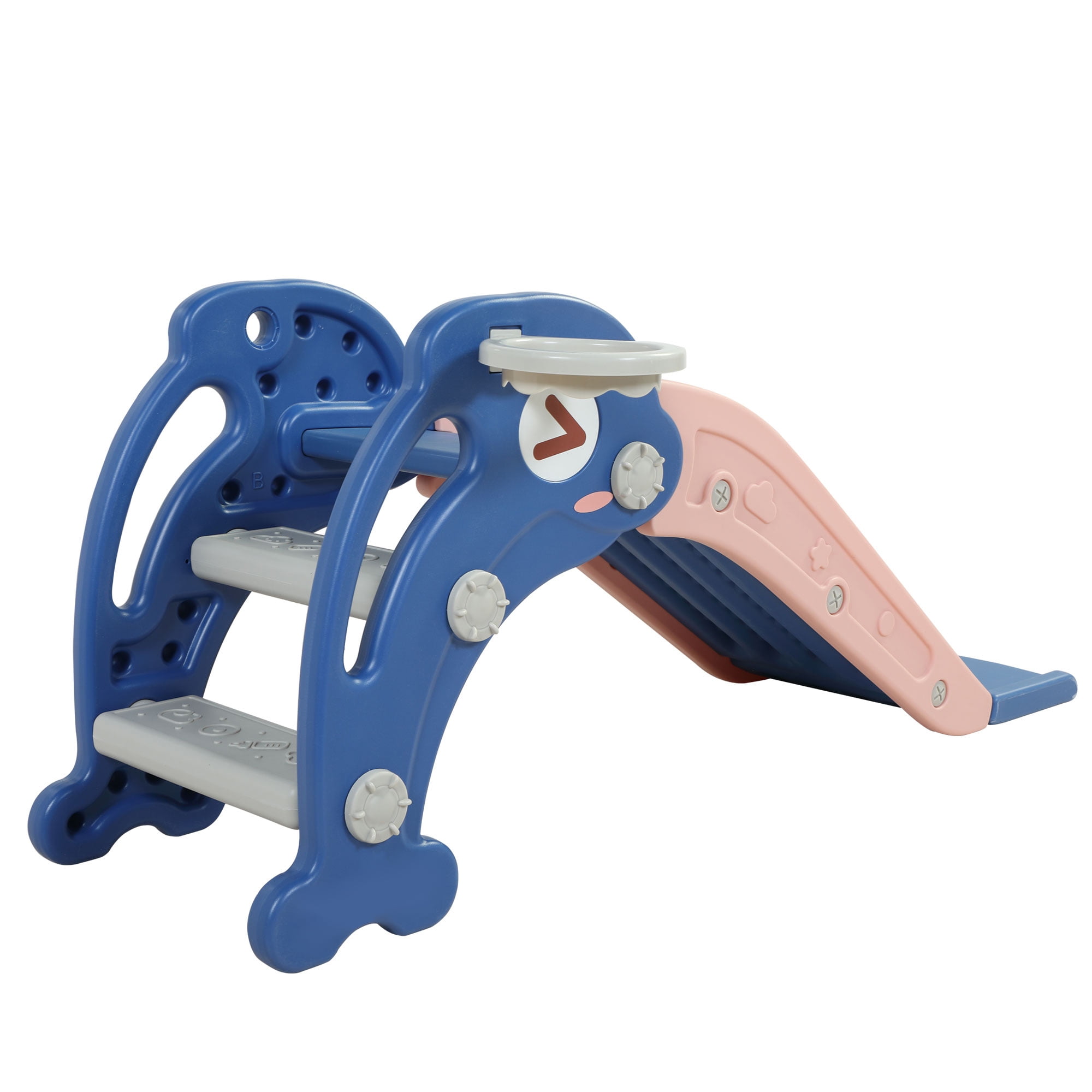 3 in 1 Toddler Slide, Freestanding Extra Long Slide with Basketball Hoop & Ball, Blue 3 in 1 Toddler Slide, Freestanding Extra Long Slide with Basketball Hoop & Ball, Blue