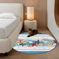 thumbnail image 3 of Round Area Rug 3 Ft, Green Starfish Summer Washable Non-Slip Circle Carpet for Living Room/Bedroom, Ocean Coral Conch Blue Shells Low-Profile Small Floor Mats Collection Rugs for Indoor, 3 of 7