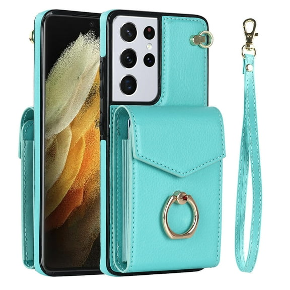 For Samsung Galaxy S23 Ultra/S23 /S23 Case Cover, Shockproof Leather Card Wallet Ring Stand Cover With Long Strap