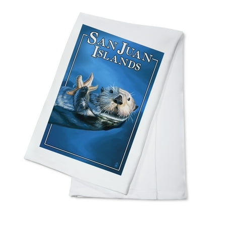 Washington Set - San Juan Islands, Washington - Sea Otter - Lantern Press Poster (100% Cotton Kitchen Towel)