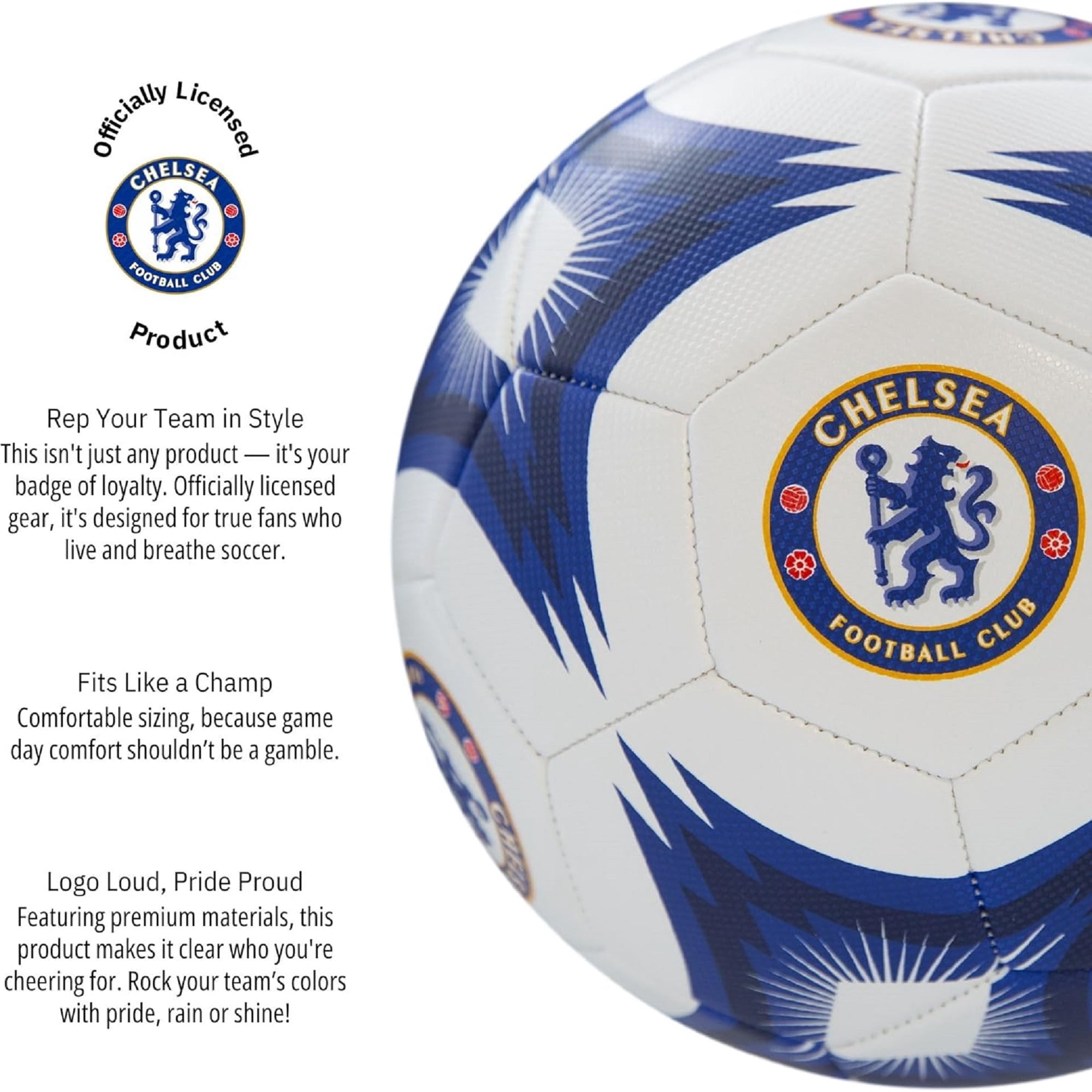 Icon Sports Official Licensed Chelsea Soccer Ball - White Blue, Kaleidoscope - Size 5