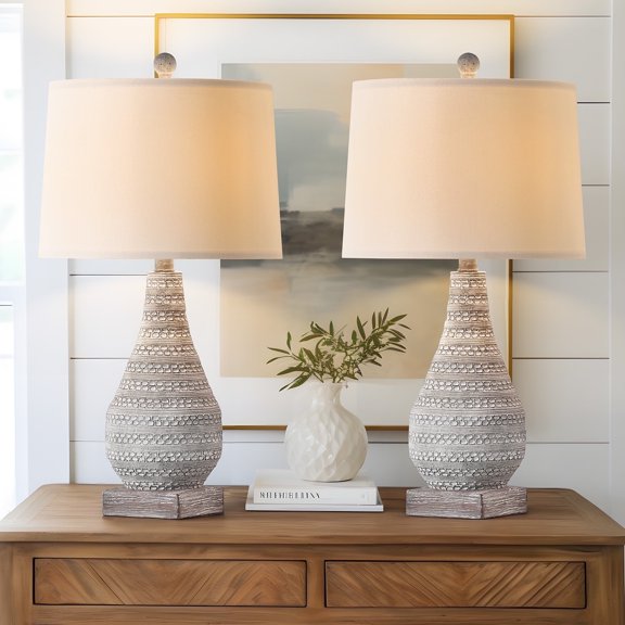 Oneach 24.8" Resin Table Lamps Farmhouse Set of 2 for Bedroom Living Room Nightstand Bedside Lamp