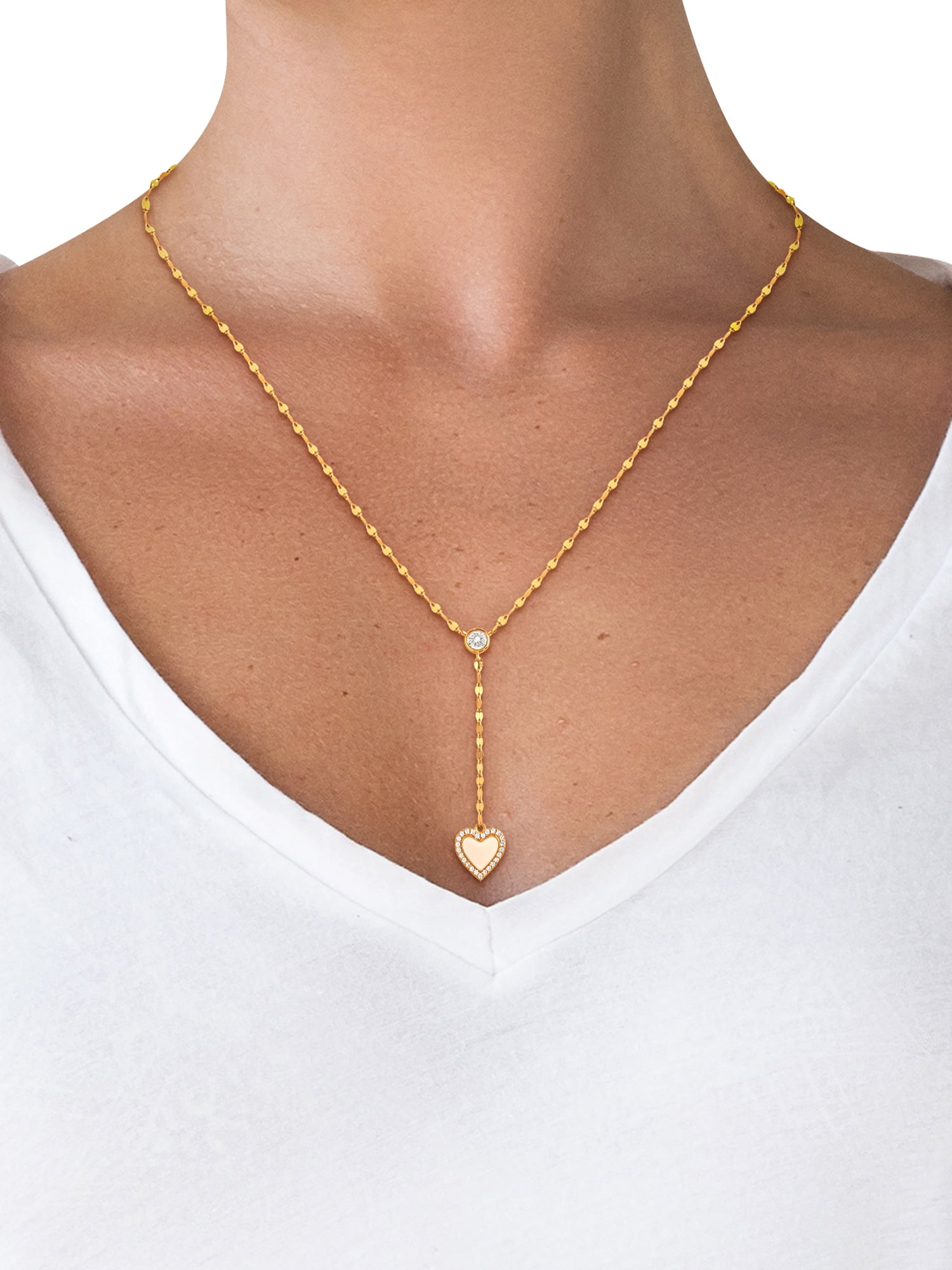 Gold Plated Sterling Silver Heart Necklace with CZ Stones