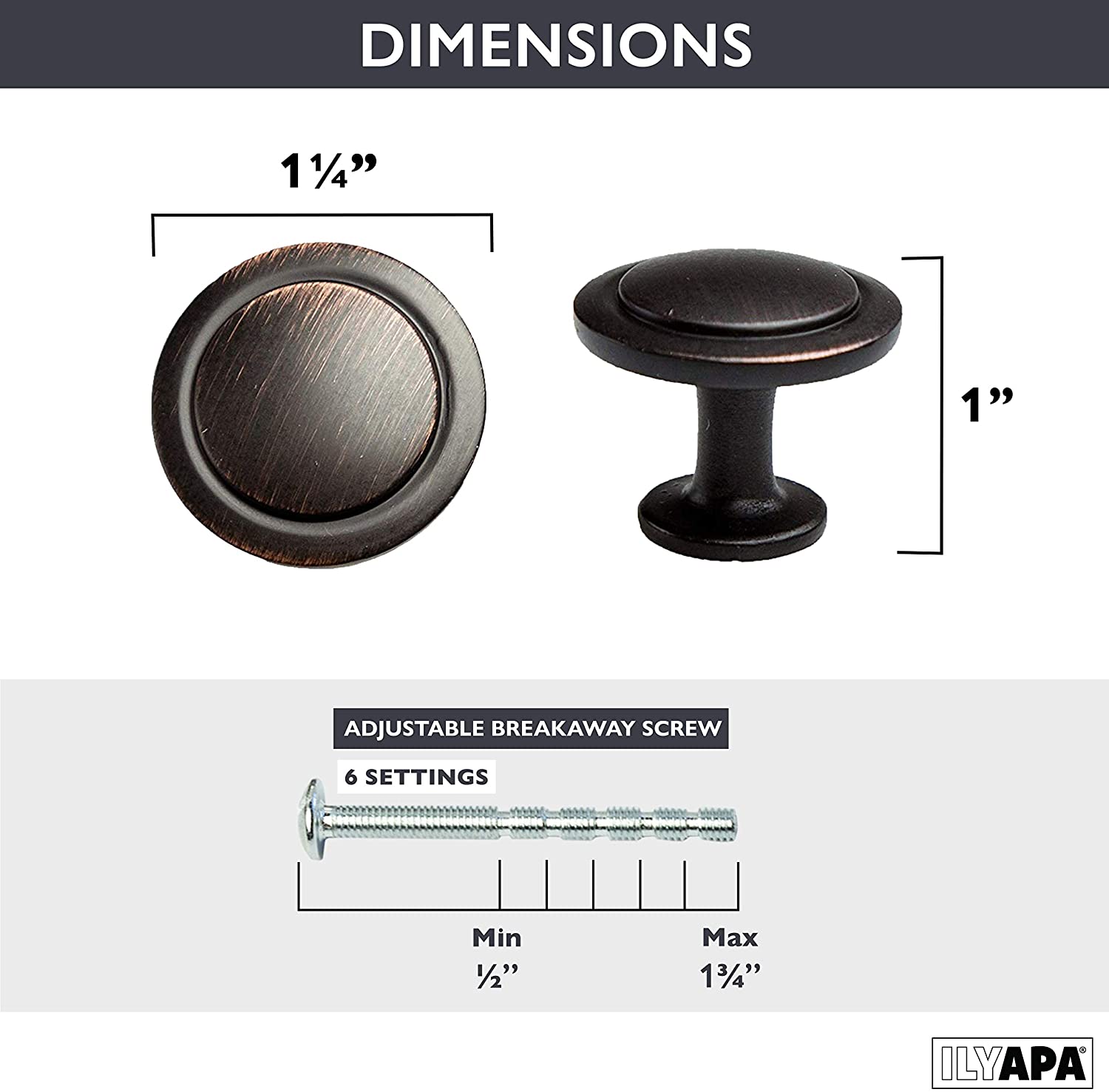 Oil Rubbed Bronze Kitchen Cabinet Knobs - 1 1/4 Inch Round Drawer Handles - 10 Pack of Kitchen Cabinet Hardware - image 5 of 8