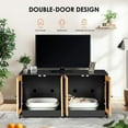 thumbnail image 3 of 47"  Wooden Large Double Cat Litter Box Enclosure Furniture Hidden Litter Box Furniture with Rattan Doors for 2 Cats, Black, 3 of 8