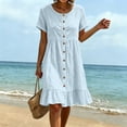 thumbnail image 2 of MYAOYI Womens Summer Casual Short Sleeve Button Down Ruffle Hem Dress Loose Fit Beach Vacation, 2 of 8