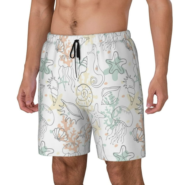 Balery Sea Animals Bañador para hombre, shorts de playa de secado rápido con entrepierna y forro de compresión-Medium