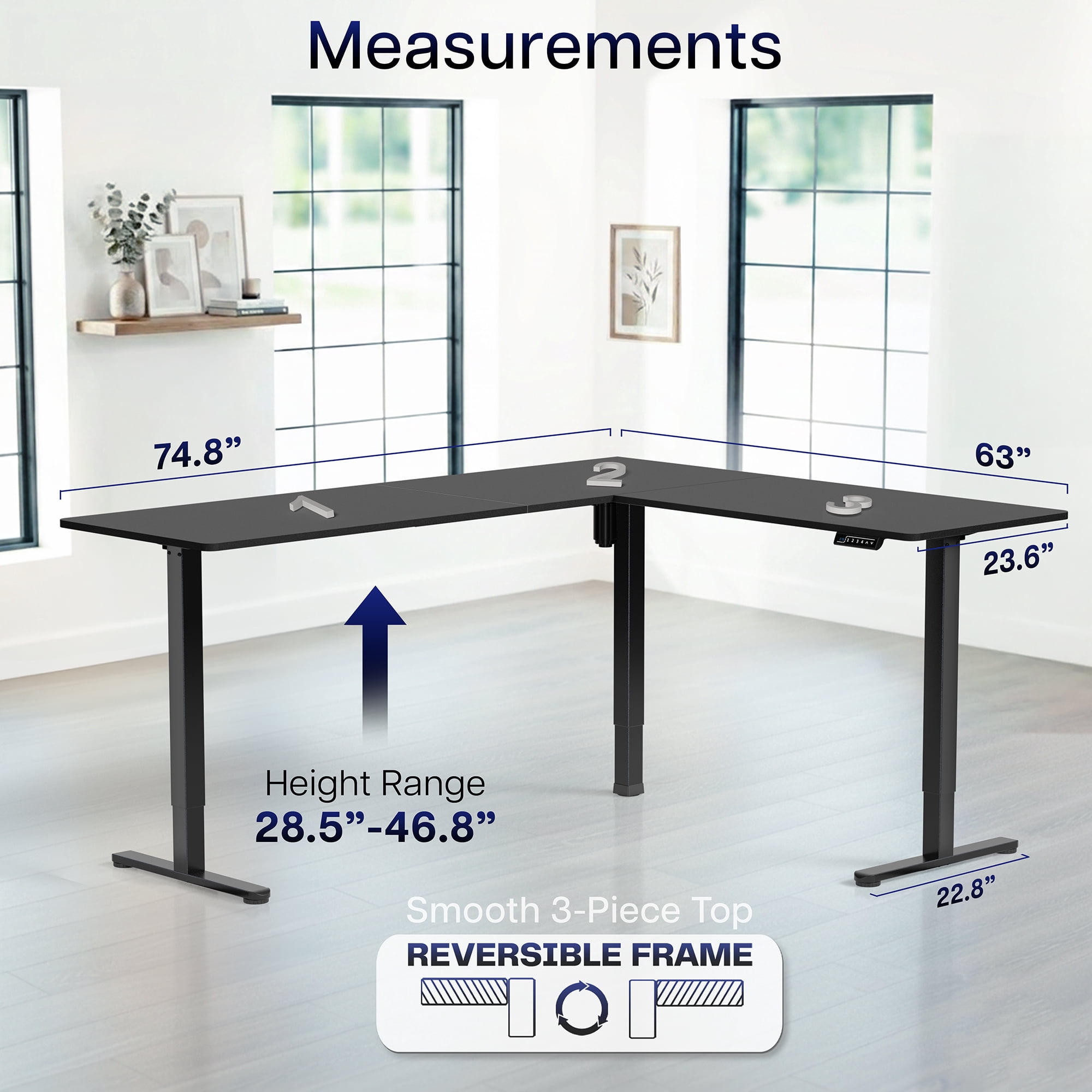 VIVO Black Electric 75" x 63" Corner Standing Desk, L-Shaped Workstation