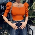 thumbnail image 5 of QLEICOM Womens Summer Tops Oversized T-shirts Slim Fit Comfortable Short Sleeve Solid Color Round Neck Casual Loose Tunic Tank Tops Women Shirts Blouses Orange L, 5 of 7