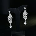 thumbnail image 4 of Opolski Women Simple Shiny Rhinestone Flower Long Dangle Earrings Wedding Bridal Jewelry, 4 of 8