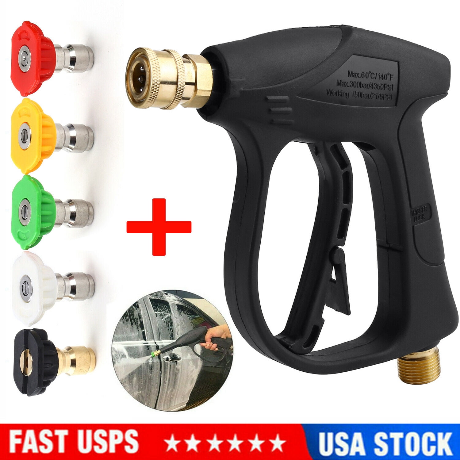 High Pressure Washer Gun Car Wash Foam Spray Short Wand 3/8" Quick Connector USA 