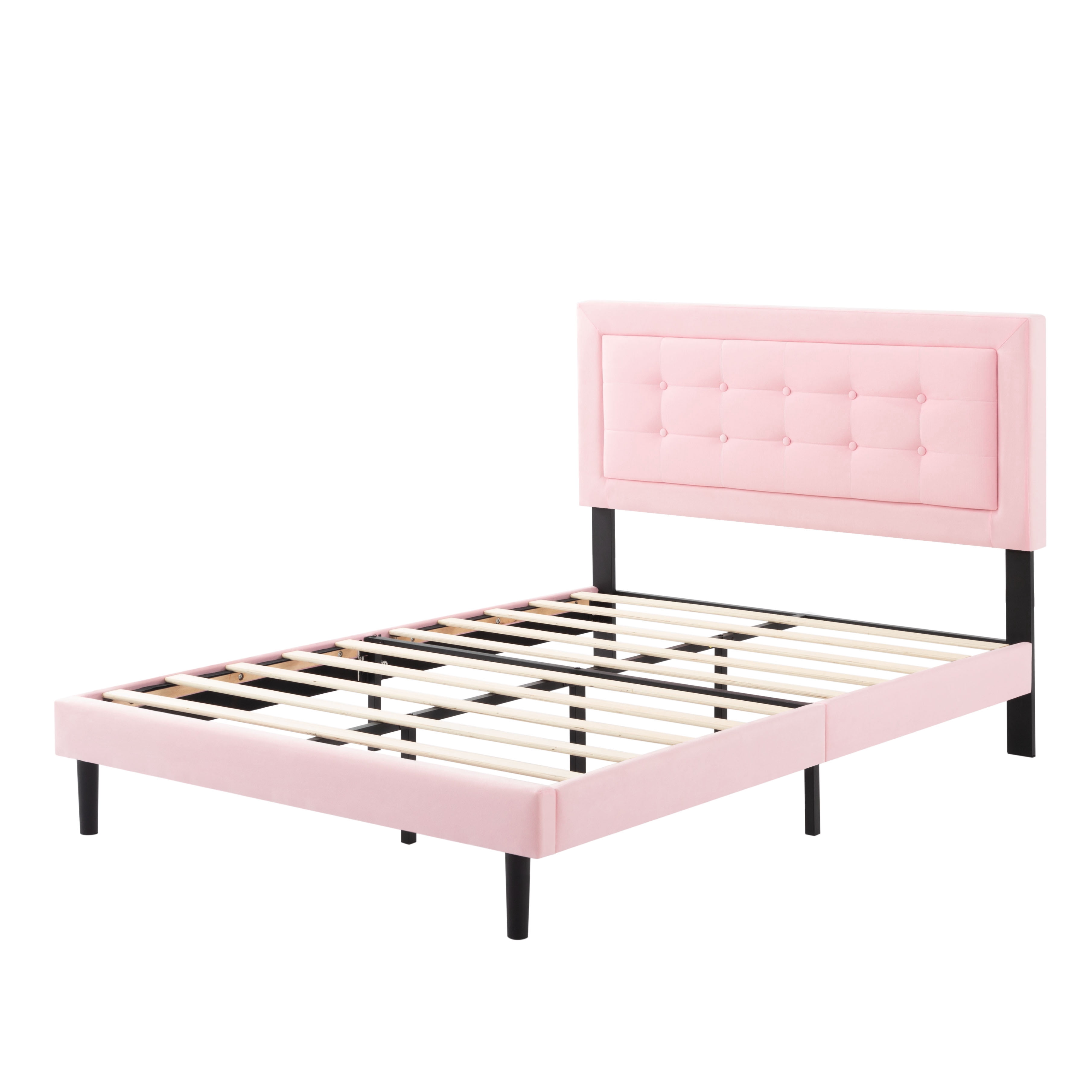 Full Size Upholstered Platform Bed Frame with Solid Wood Slat Support, No Box Spring Needed Bedroom Bed Base