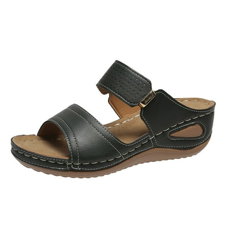

Sandals Women Comfortable Beach Summer New Large Size Hollow Metal Decorated Fish Mouth Wear One Line Wedge Sandals