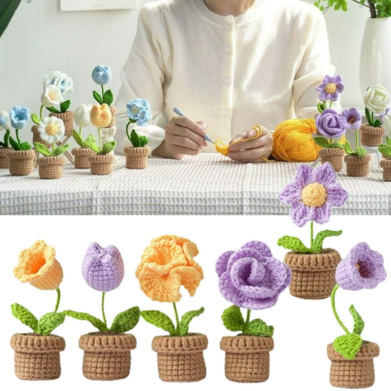 Crochet Kit,6 pcs Potted Flowers Crochet Kit for Beginners and Experts,DIY  Beginner Craft Complete Crochet Set,Purple 
