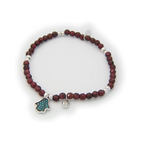 Fronay 212311G Garnets & Hamsa Sterling Silver Bracelet