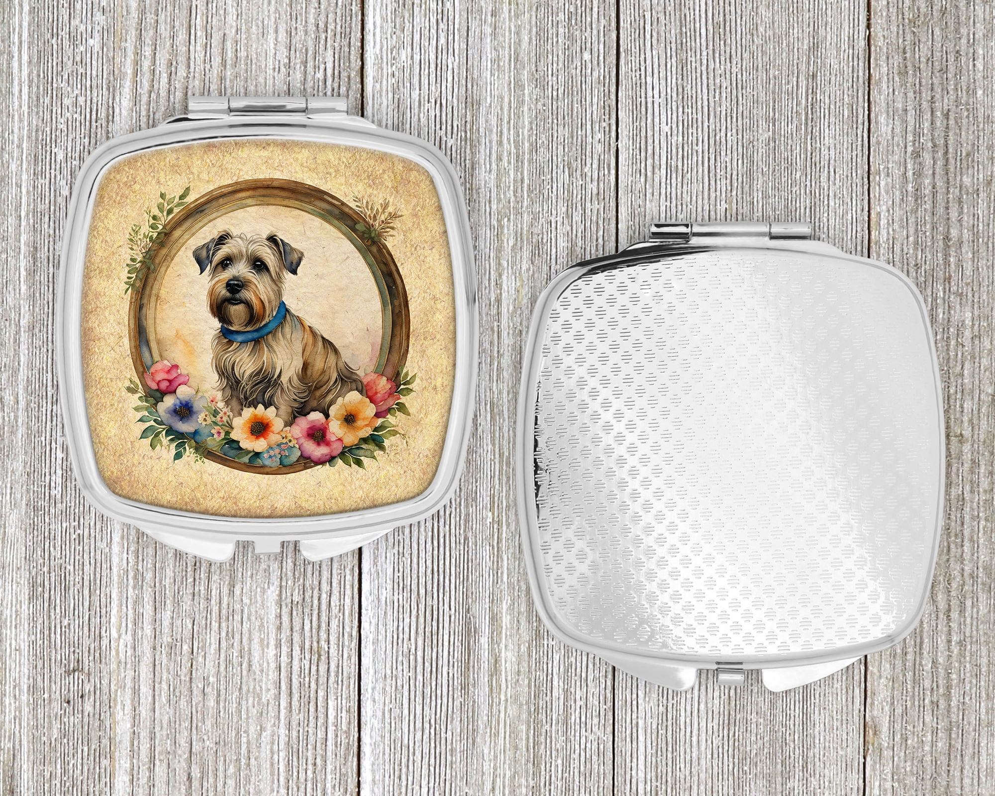 Glen of Imaal Terrier and Flowers Compact Mirror 2.75 in x 3 in
