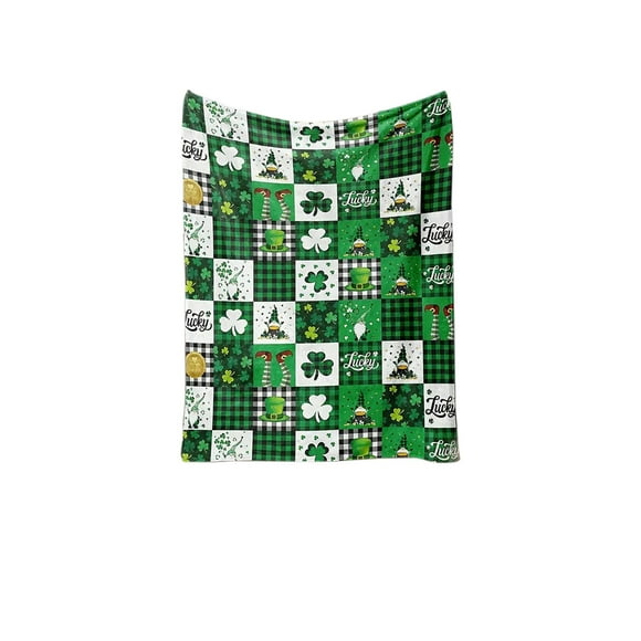 TopLLC Christmas Tree Ornaments, Shamrocks Print Gnome Luxury Flannel Cozy Bed Blanket Soft Warm Lightweight Suitable For Sofa Bed Office Travel Decor Green Plaid Throw Blanket Plaid Blanket
