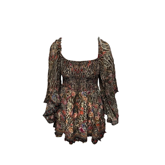 Pre-Owned Camilla Shirred Bodice Mini Dress in Multicolor Silk