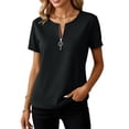 thumbnail image 6 of Miluxas Women's Zip Up Short Sleeve Pullover Top V-Neck Solid Casual T-Shirt Summer Basic Work Daily Outfits Black, 6 of 6