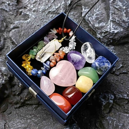 

Crystal Jade Chakra Combination Set Pinks Crystal Love Hexagon Pillar Pendant Colorful Stone Gift Box
