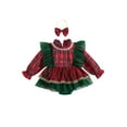 thumbnail image 1 of Gupgi Christmas Baby Girl Plaid Romper Dress Infant Long Sleeve Ruffle Mesh Bodysuits, 1 of 8
