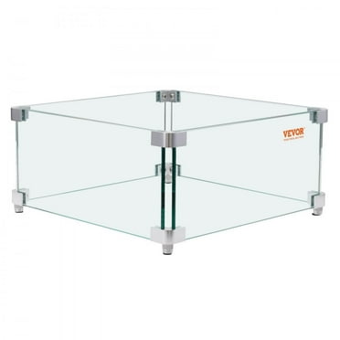 Gas Fire Pit Wind Guard for Fire Table - Clear Tempered Glass Shield (15x15x7 inch, 0.31 inch Thick) with Hard Corner Bracket & Feet, Ideal for Outdoor Patios and Gatherings