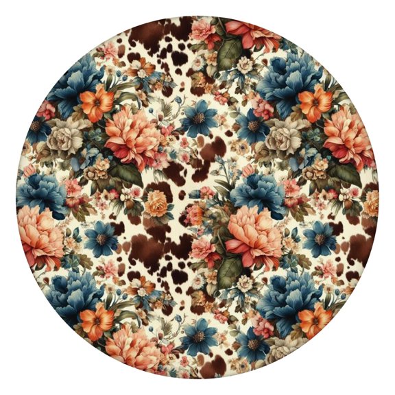 Pioneer Flower Floral Print Pattern Round Fitted Tablecloth with Elastic Edge,Dining Table Cover Waterproof,Outdoor Round Tablecloth for Camping,Dining,Indoor and Outdoor