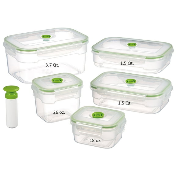Lasting Freshness 11 Piece Rectangular Vacuum Sealed Food Storage Containers with Pump