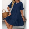 thumbnail image 5 of Women'S Summer Dresses 2025 Puff Sleeve Crew Neck High Waist Smocked A-Line Flowy Loose Fit Midi Dress Navy Blue L, 5 of 9