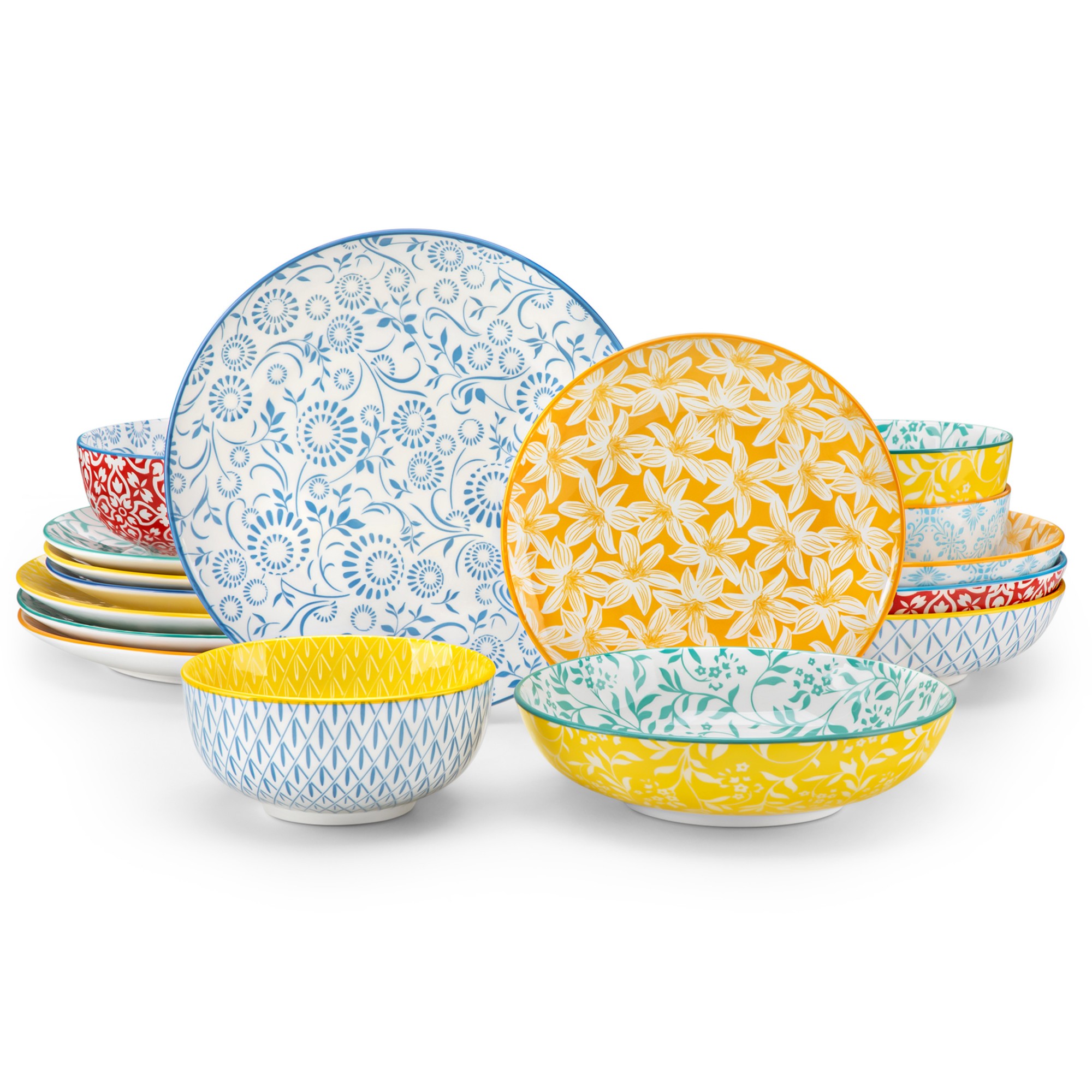 MALACASA Ceramic Dinnerware Sets for 4, 16 Pieces Porcelain Lightweight Plates and Bowls Sets, Scratch Resistant Dish Set, Oven & Microwave & Dishwasher Safe