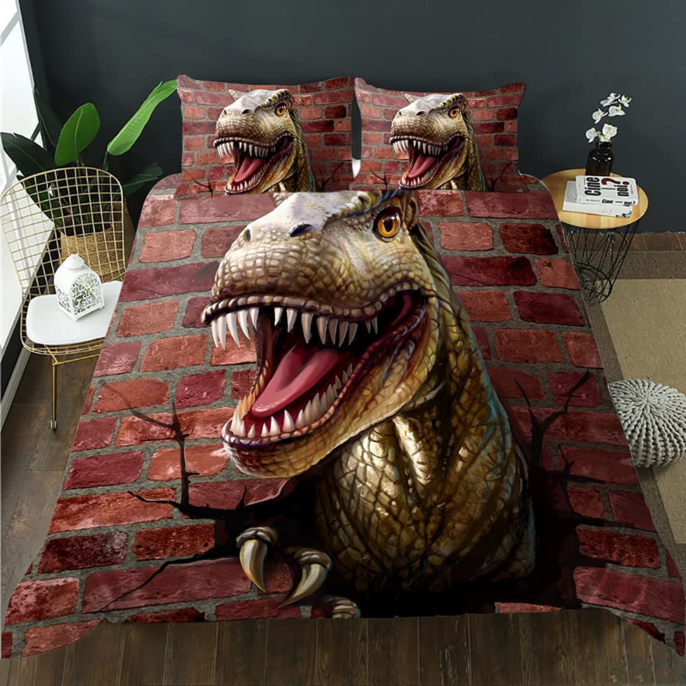 dinosaur bedding twin boy Comforter Cover Teenager Adult Room dinosaur decor Bedding set with Two Pillowcases Full Size No Comforter Red brown Queen 88 x 88 Walmart