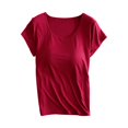 thumbnail image 2 of Red Women's Short Sleeve T-shirt, Yoga Gym Tops Workout Tank Tops Strap Padded Undershirts Cotton Camisole Vest Top Seamless Sleeping Vest Bra Top,Women's Short sleeve T-shirt L, 2 of 8